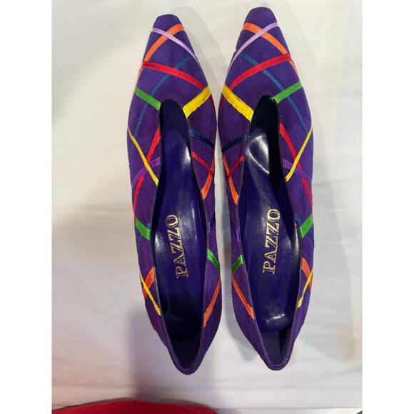PAZZO Shoes - Pazzo Purple Suede & Multicolored Ribbon Size 8B Pump